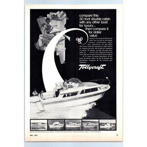 1971 Tollycraft 30 Luxury Cruiser Yacht Vintage Print Ad Snorkeling 70s Wall Art